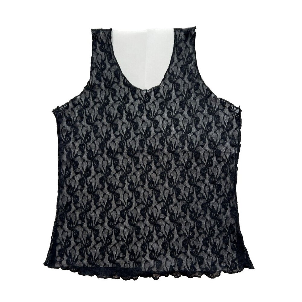 Sheer Stretch Lace Bow Pattern Mesh Tank Top Shirt One Size Medium Lingerie